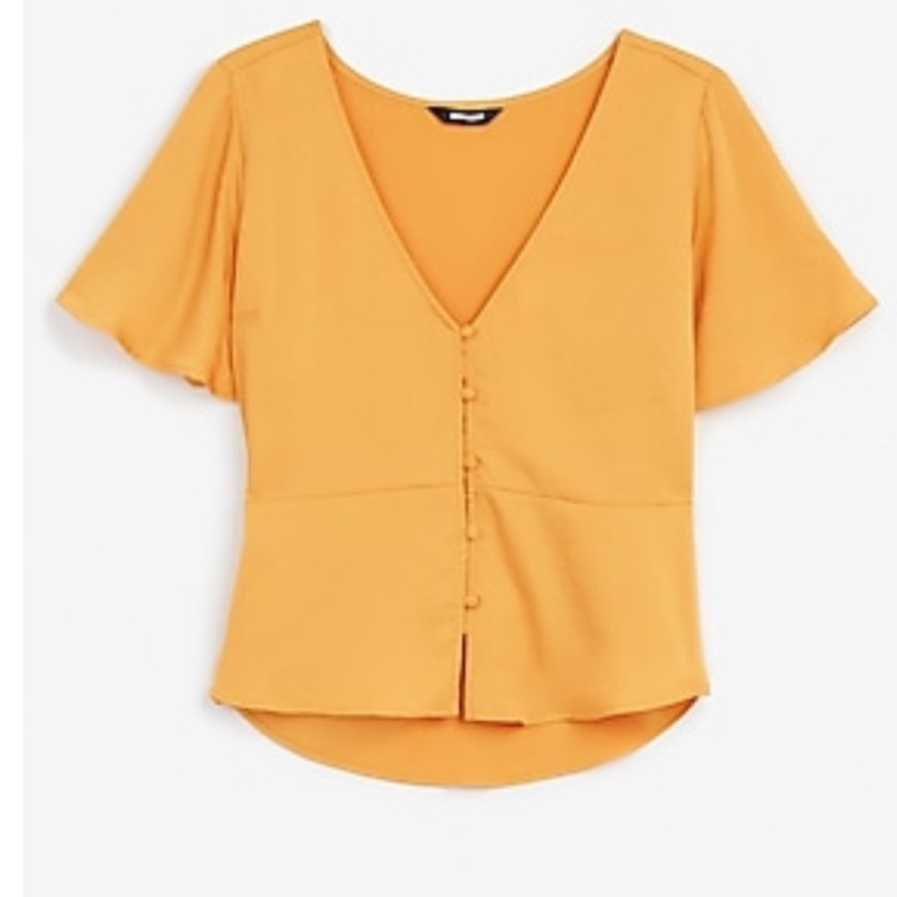 Golden Yellow Flowy Button Up Peplum Top